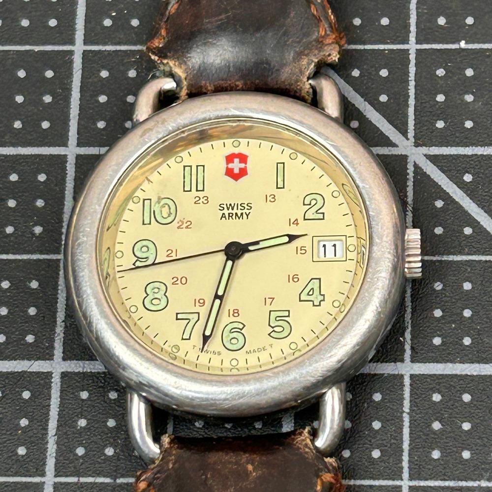 Swiss Army Field Watch Cream Dial Stainless Steel Canvas Leather Strap 32mm